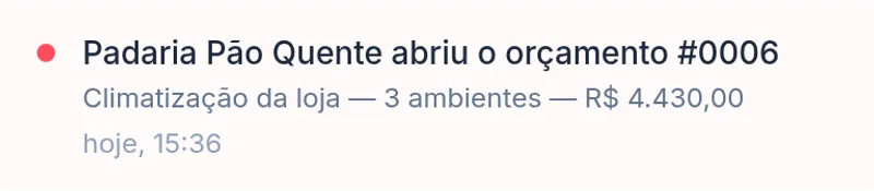 Notificação: Padaria Pão Quente abriu o orçamento #0006